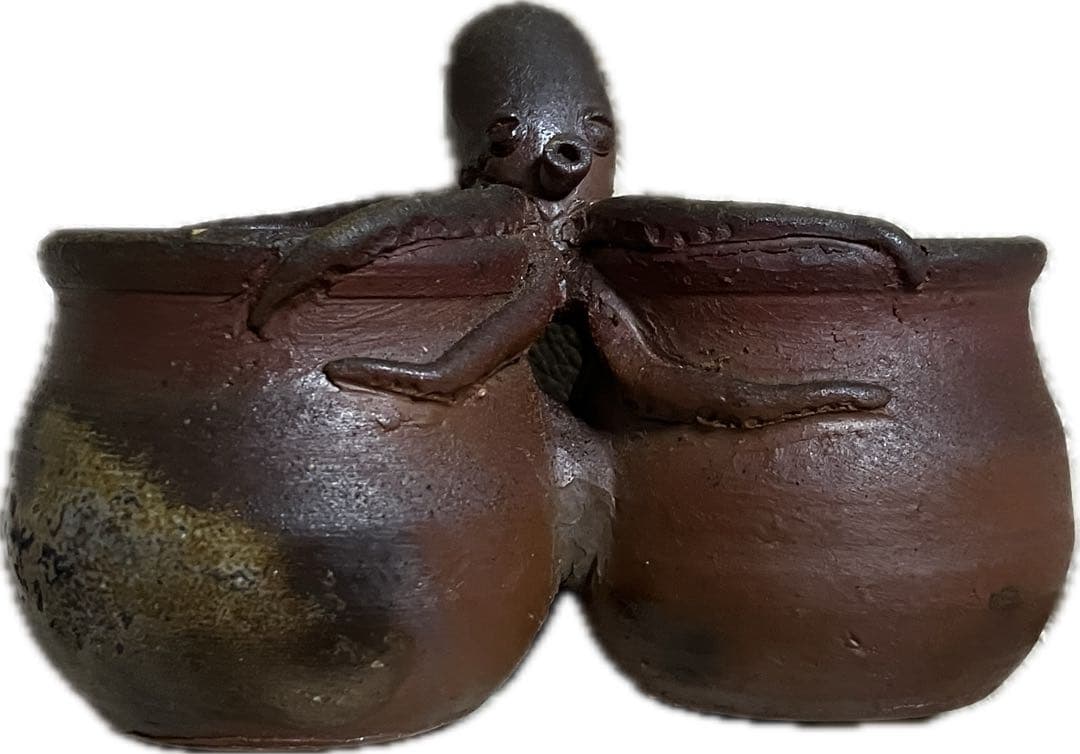 新品未使用　藤原陶臣　蛸と壺　備前焼　共箱　小物入れ　ペン立て