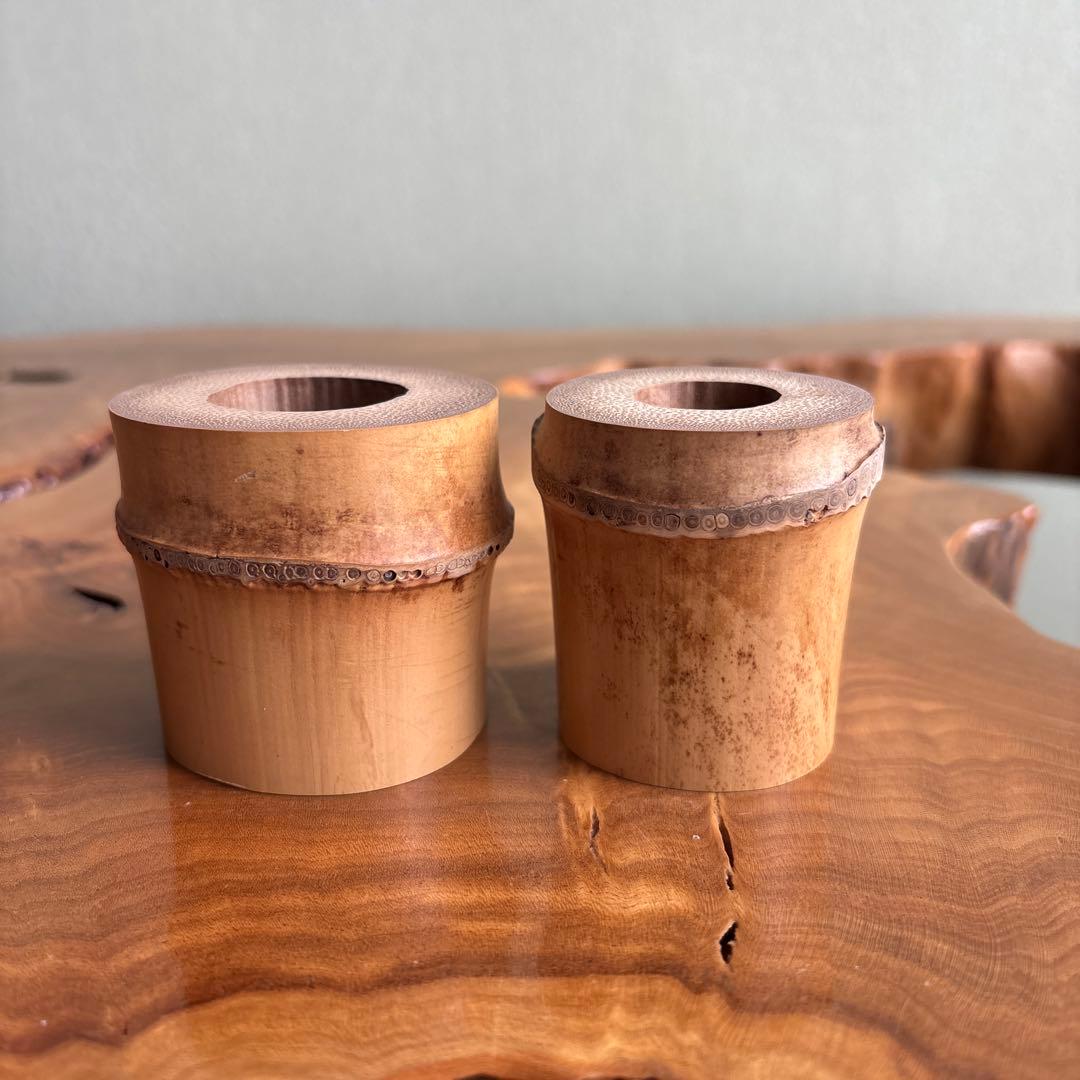 竹製蓋置 宗奏造 前大徳寺松長剛山書付 一双 茶道具 共箱