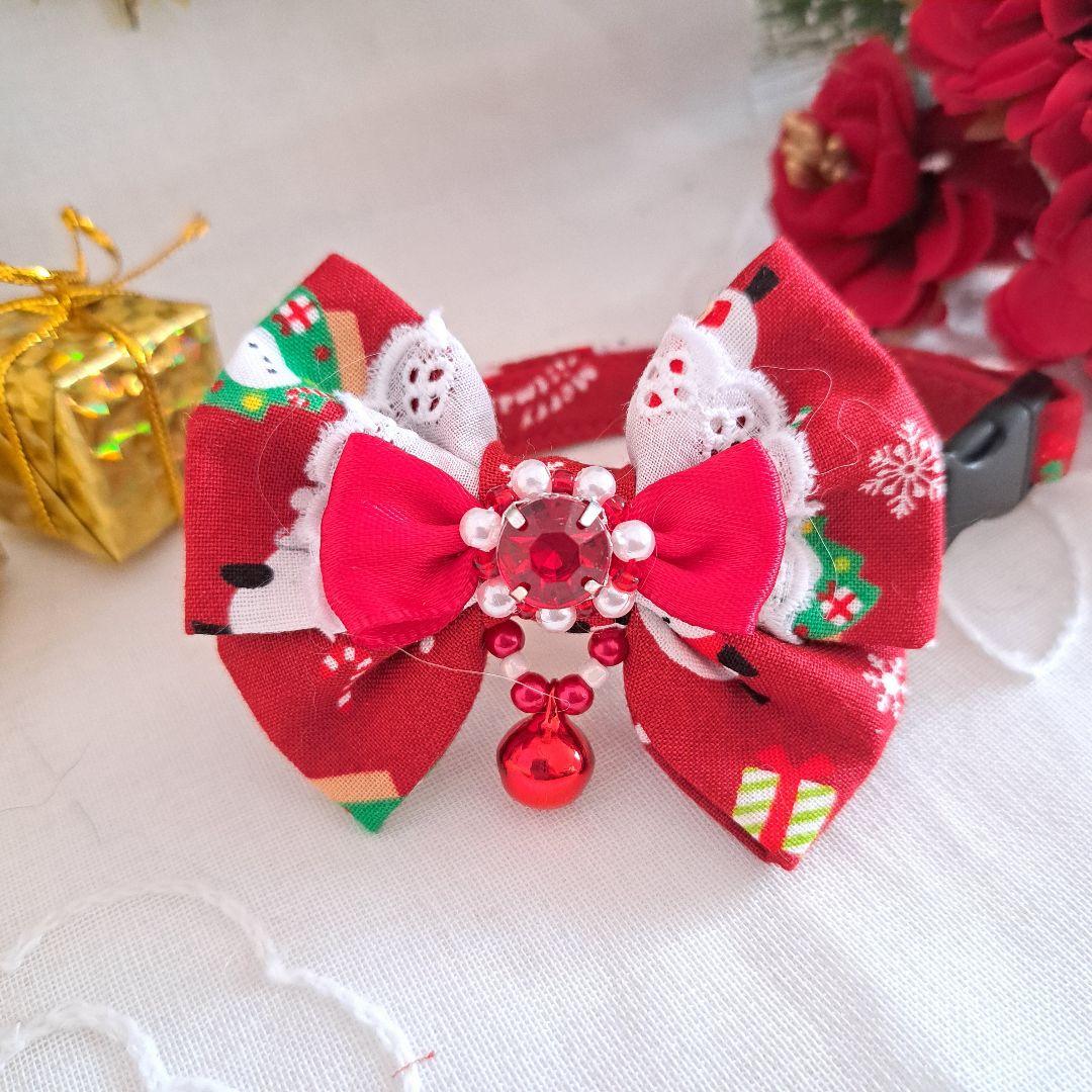 クリスマスシリーズ(赤シマエナガ)わんちゃん猫ちゃん用首輪