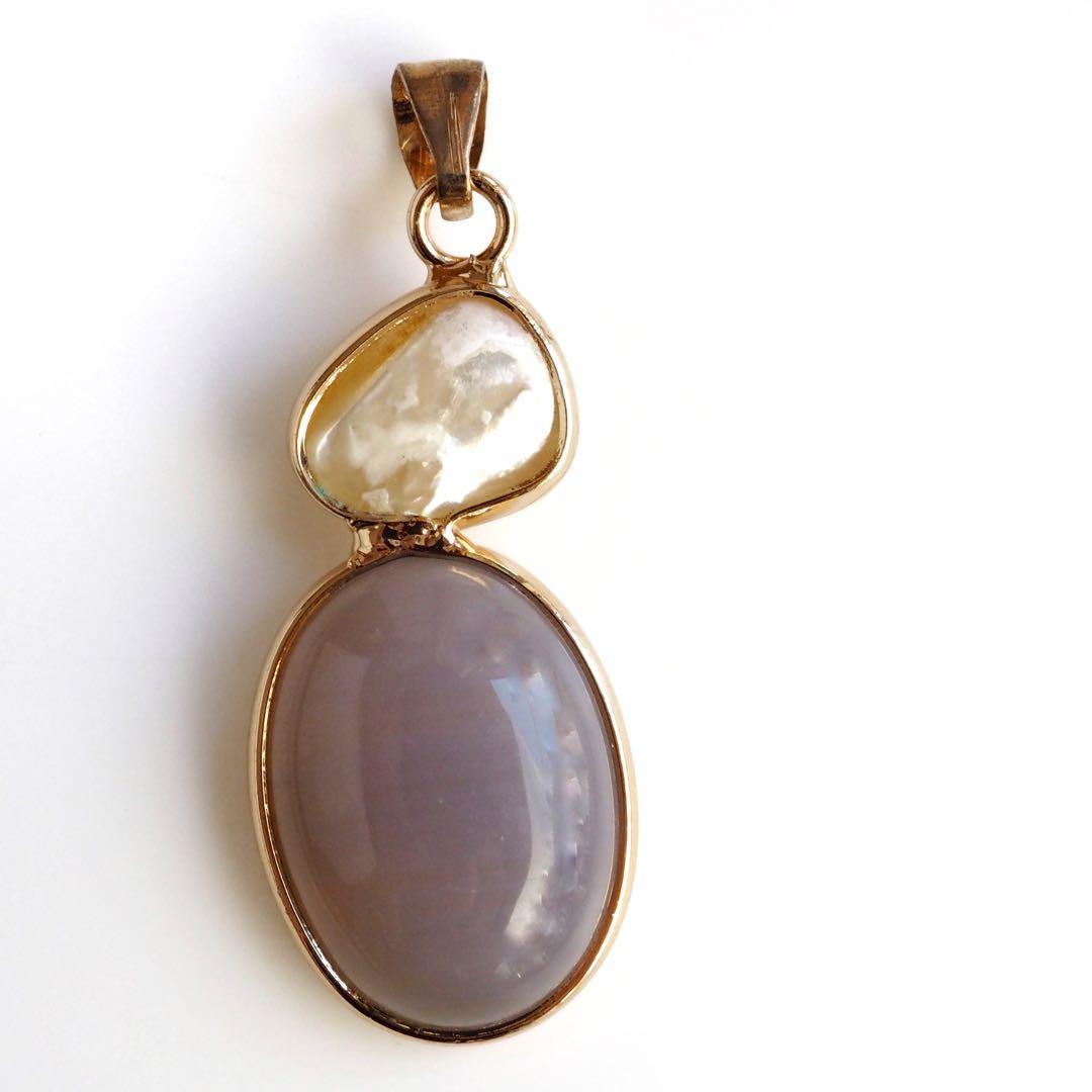 【blue.ks】No.3 天然淡水パール×瑪瑙のデザインネックレストップ