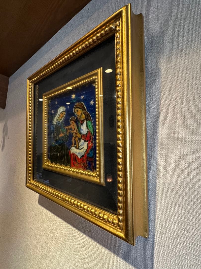 田中忠雄　作　ガラス絵　キリスト教美術　幼な子をかこむマリアとアンナ