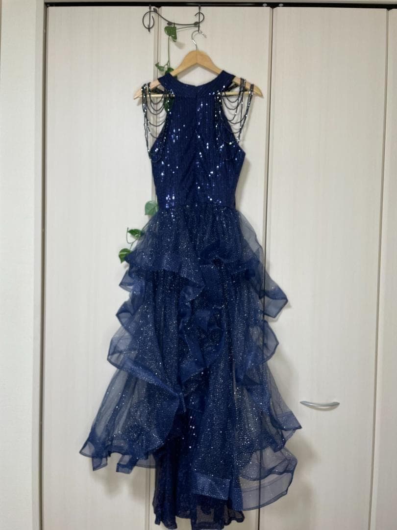イヴニングドレス　パーティードレス　スパンコール　カラーネイビー　サイズL