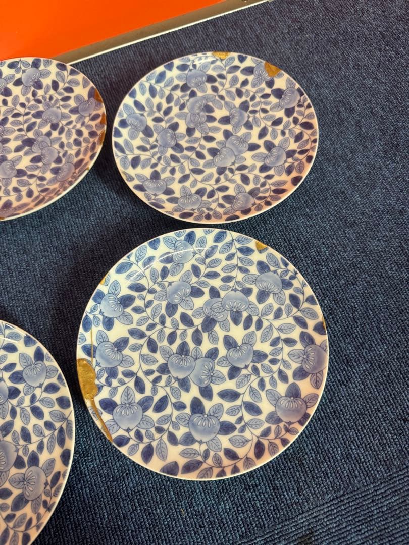 1813 八代　明治　今泉今右衛門　染付橘模様　平皿　5客　時代物