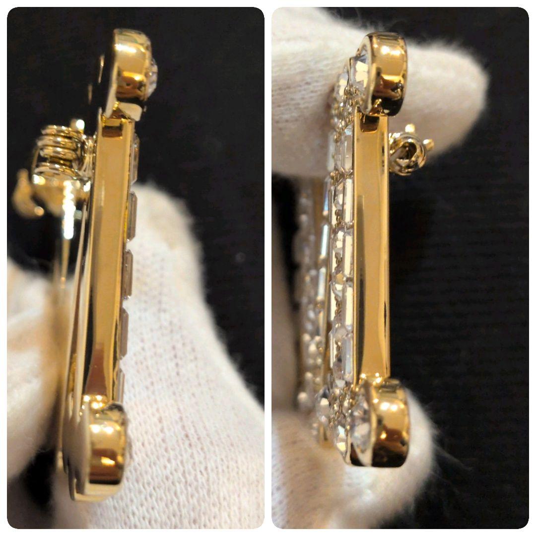 極美品✨MaxMara M字型ブローチ　ストーン　ゴールド金具　クリア　大粒