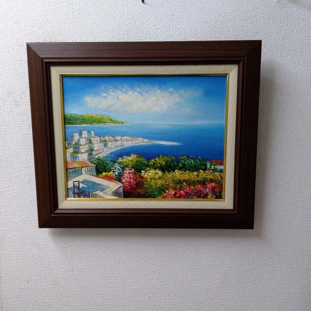 肉質油絵　横　F6　白壁の家　額装仕上げ品