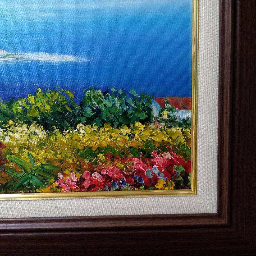 肉質油絵　横　F6　白壁の家　額装仕上げ品