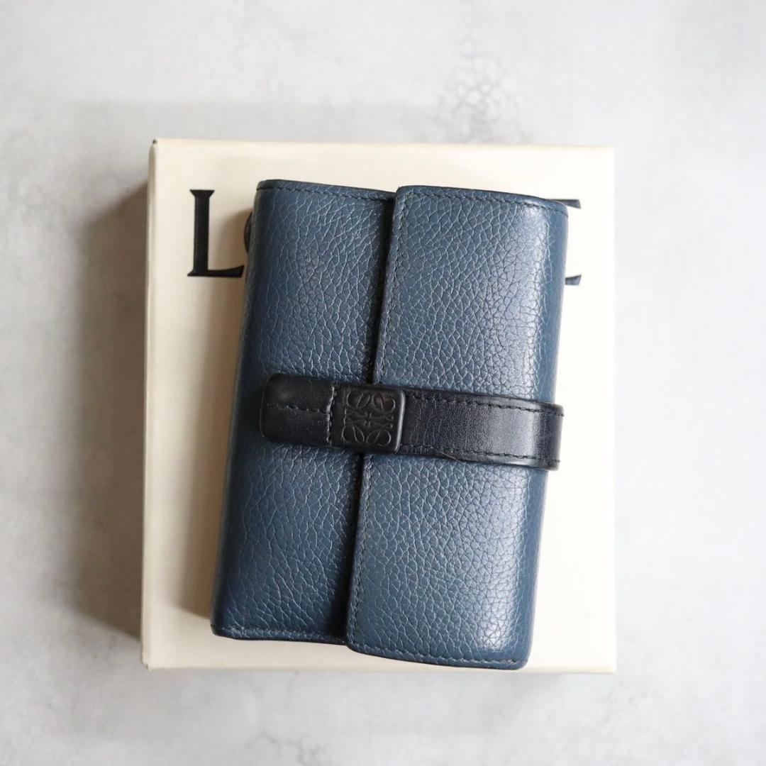 LOEWE ロエベ / スモールバーティカルウォレット 三つ折り財布 ネイビー