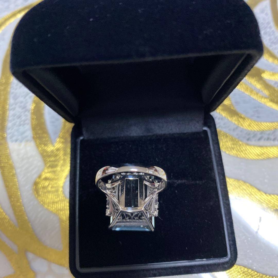 大粒アクアマリン13.88 ダイヤ0.31 プラチナ900リング　超お買い得