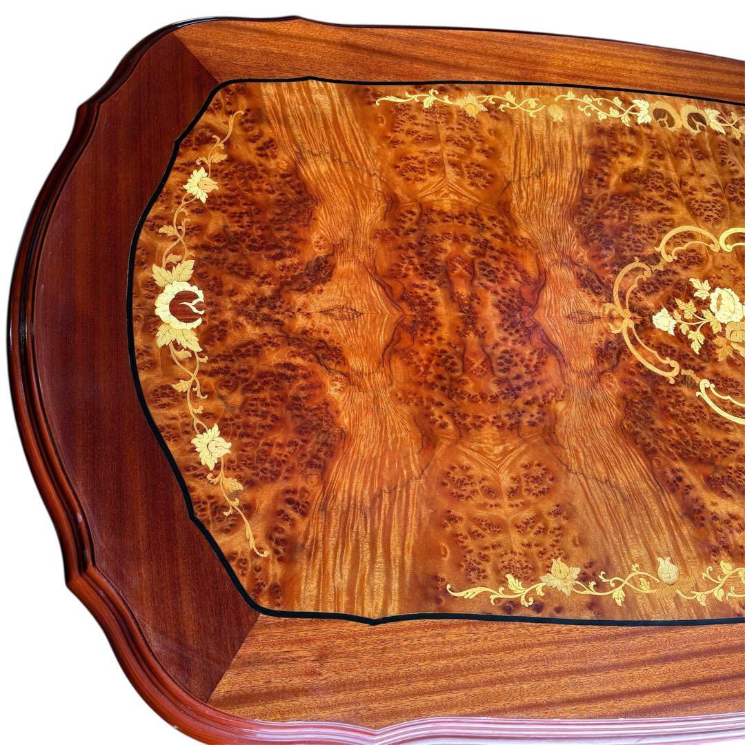 【手渡し限定】イタリア　象嵌 アンティーク ダイニングセット　硝子マット付