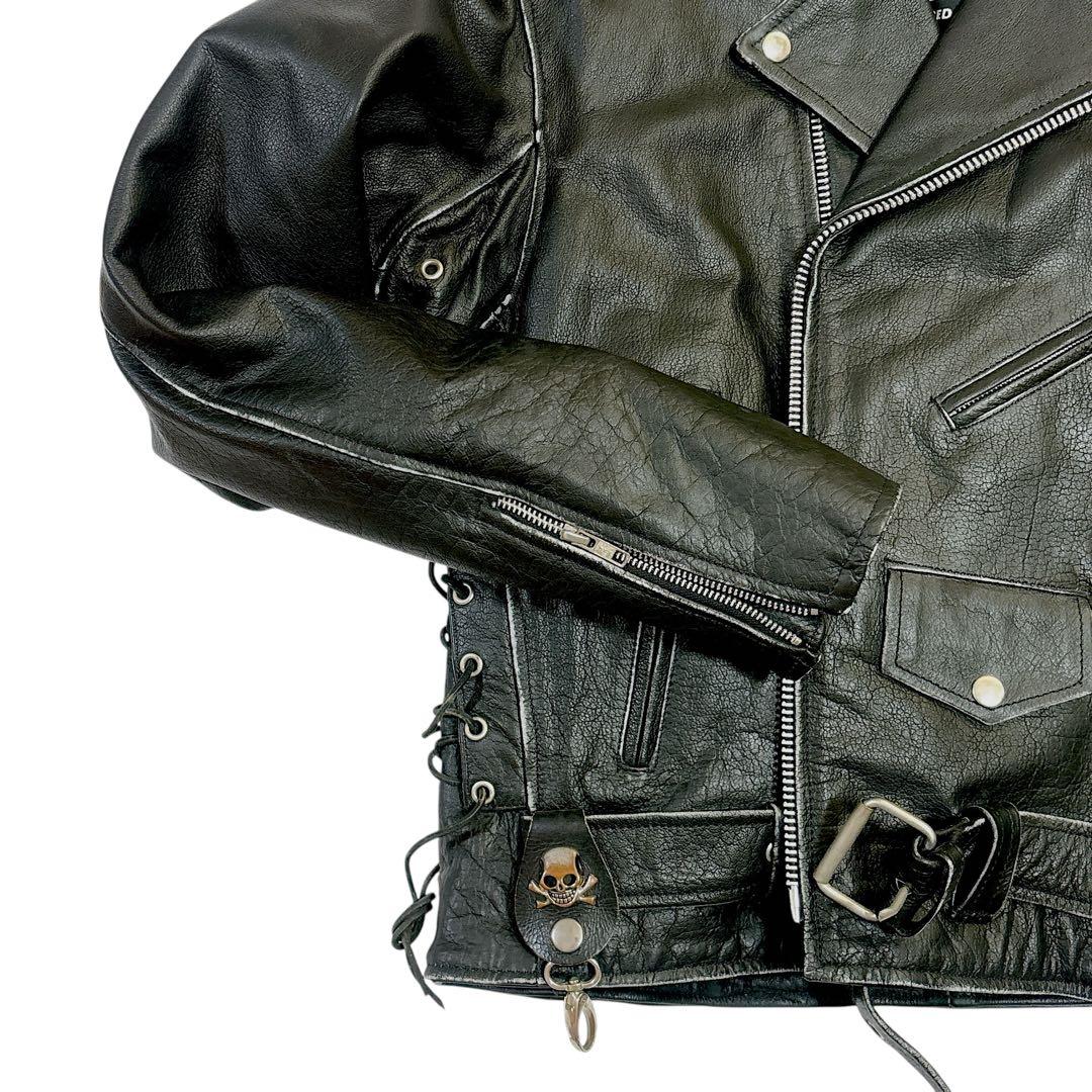 古着　美品　スカル　xelement ダブル　ライダースジャケット　L