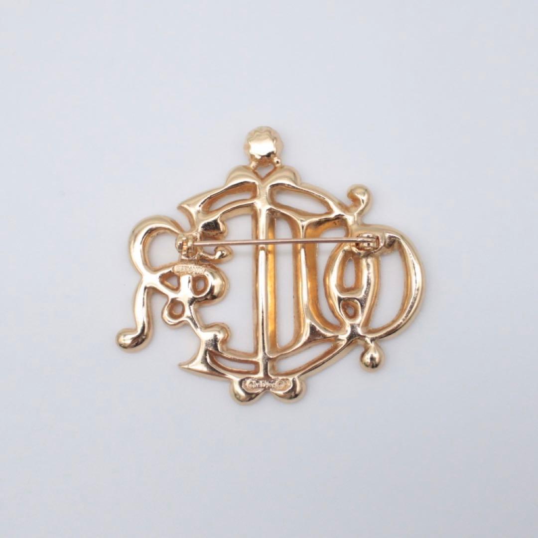 極美品 クリスチャンディオール ゴールド ブローチ エンブレム ラインストーン