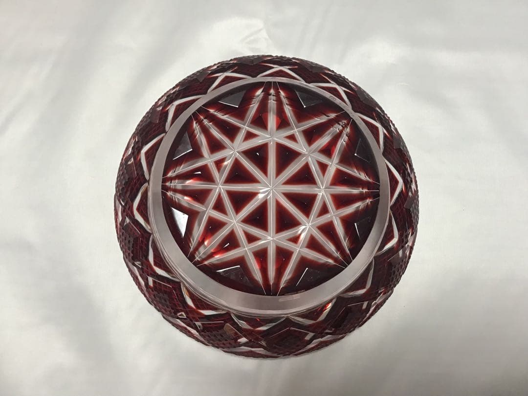 復元　薩摩切子　色被せガラス　切子小皿　尚古集成館監修　薩摩ガラス工芸作　紅