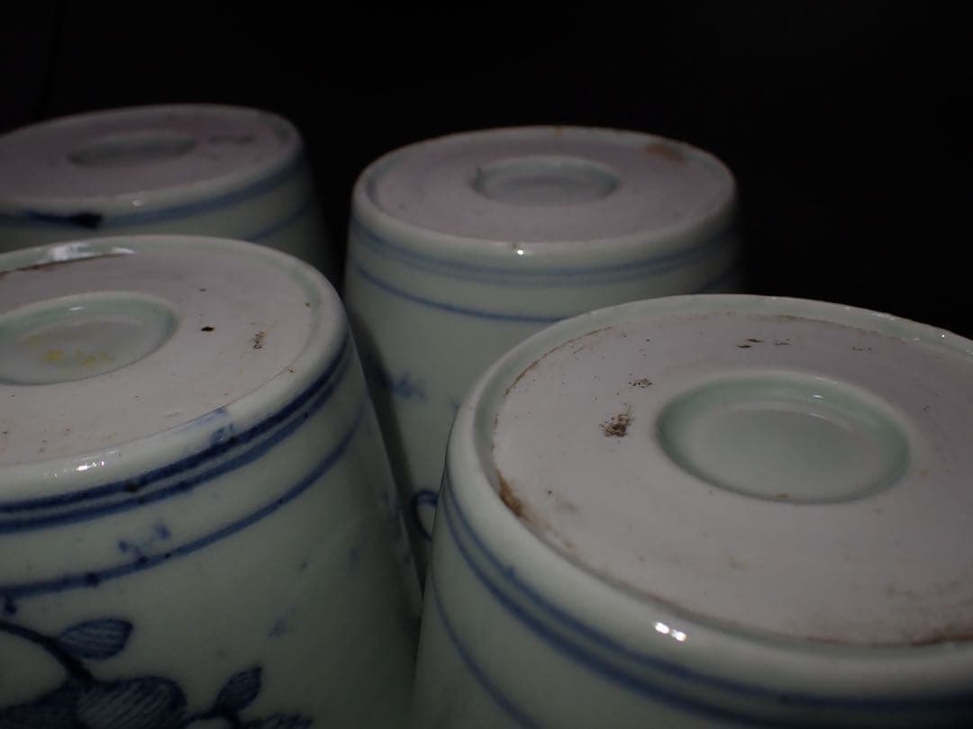 (青6)古伊万里 蕎麦猪口 そば猪口 草花の図 5ヶセット 幕末