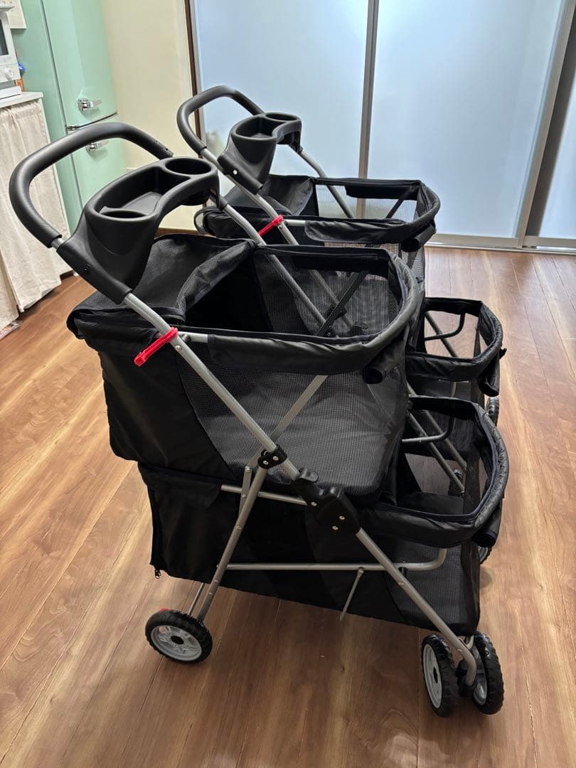 軽量ペットカート 1台 多頭飼い 折りたたみ式 黒　約120×80×51cm