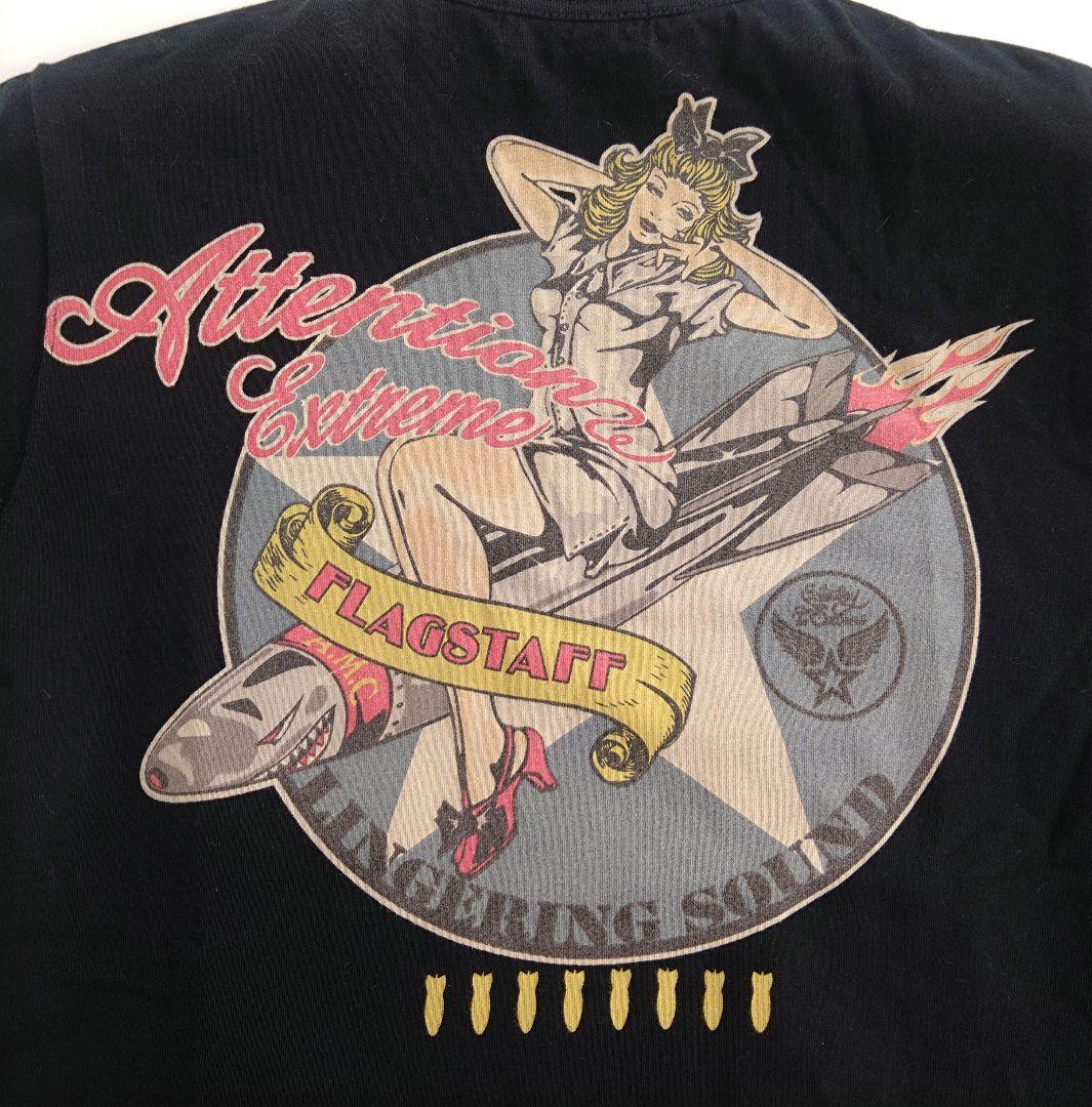 FLAGSTAFF Tシャツ ピンナップガール 黒 刺繍 ミリタリー