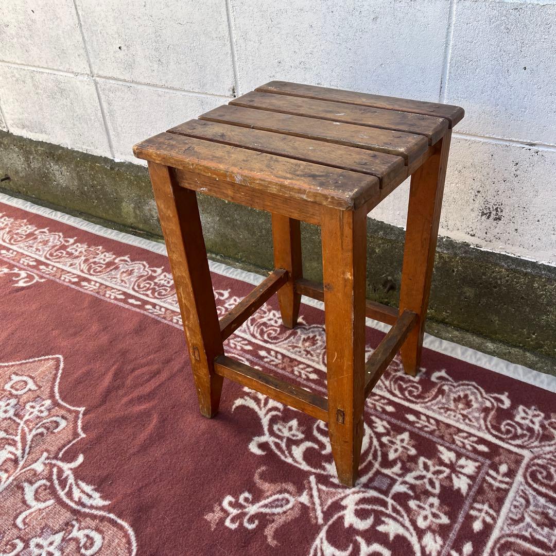 アンティーク 古家具◾️木製無垢材 スクエア型 スツール サイドテーブル 飾り台