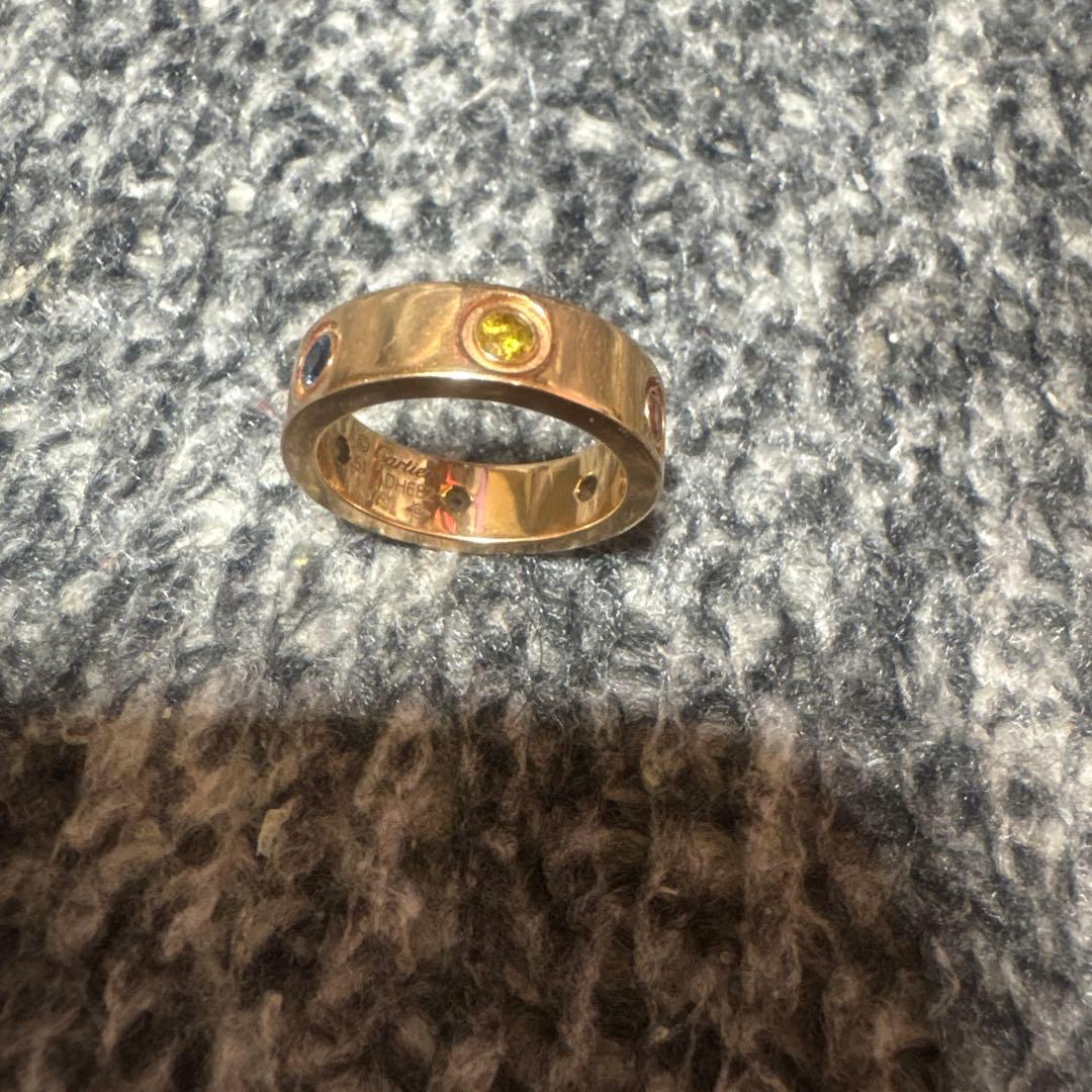 カルティエ　サファイア　ガーネット　ピンクゴールド　ラブリング　k18