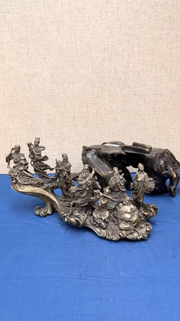 八仙過海 銅製立体群像｜天然木根台座｜実測重量3.86kg｜全高約26cm