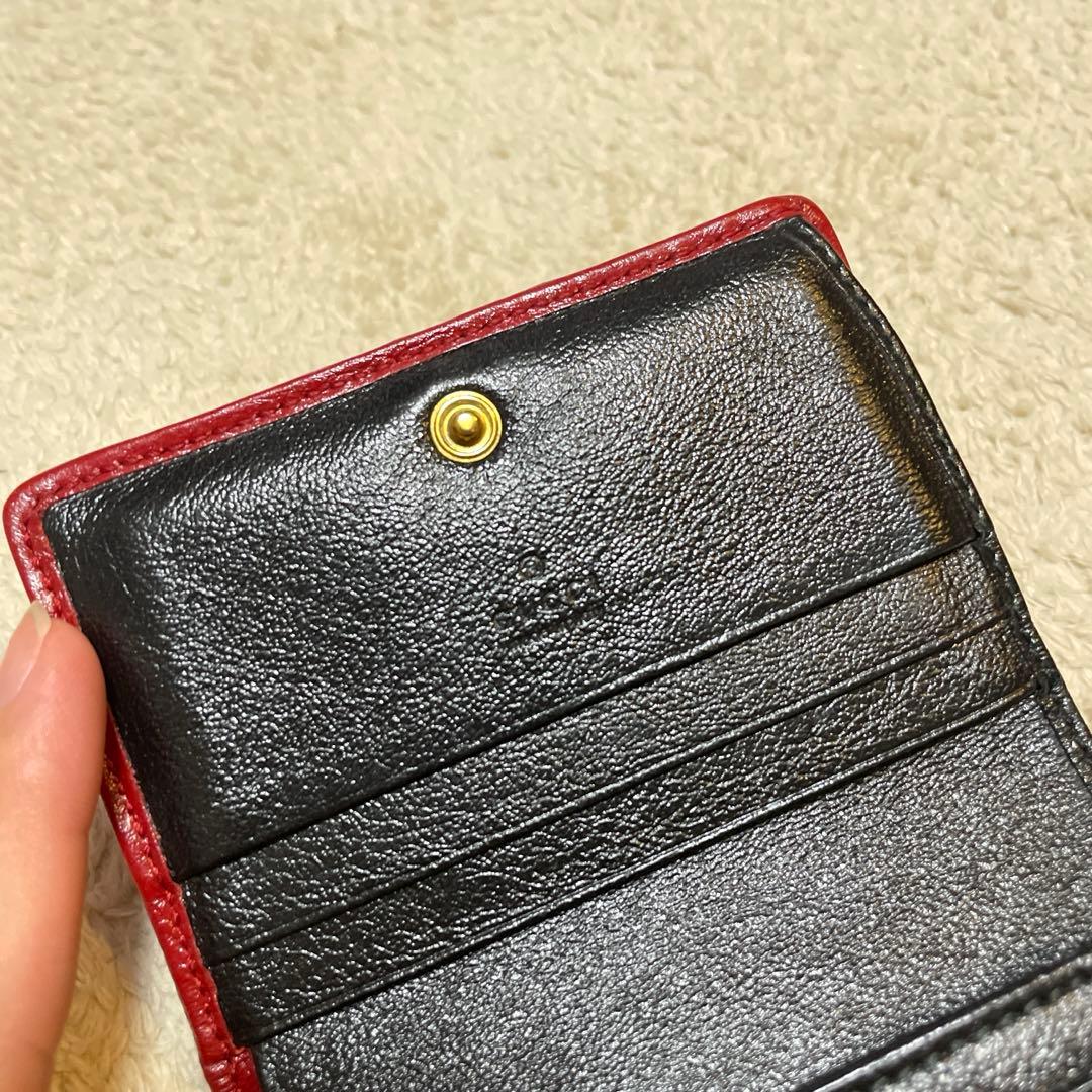 GUCCI GGマーモント 三つ折り財布 黒×赤 レディース