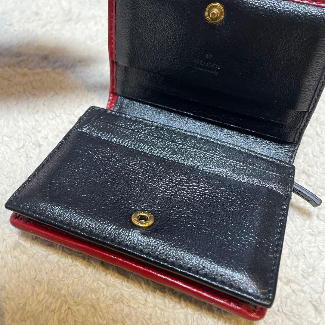 GUCCI GGマーモント 三つ折り財布 黒×赤 レディース