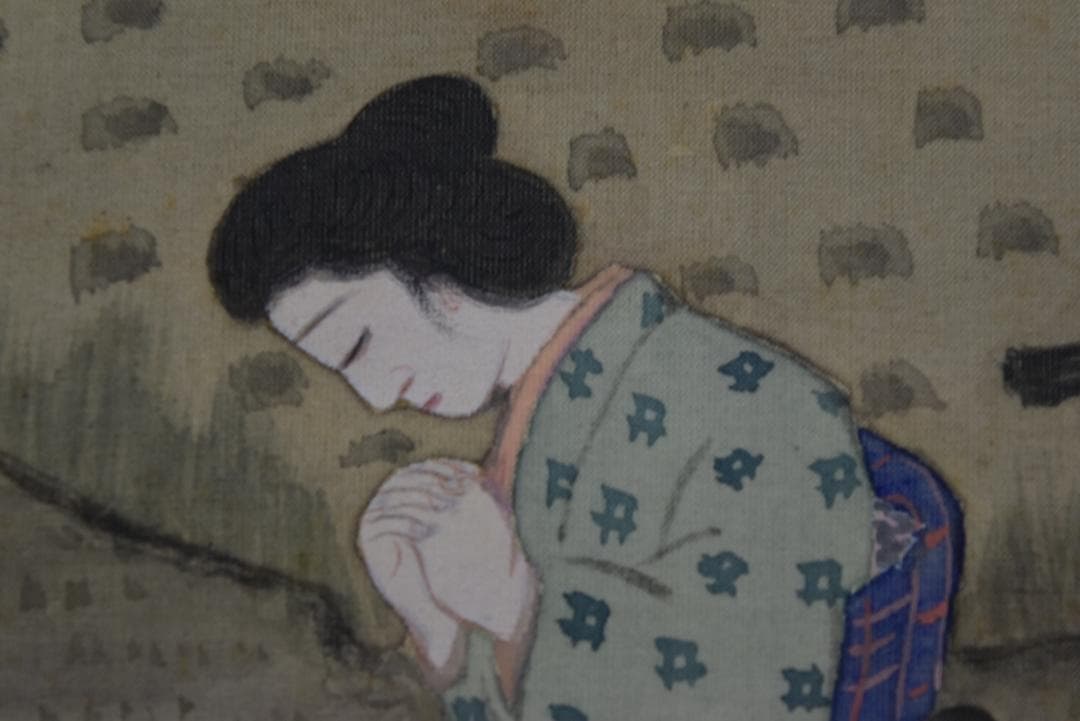 作者不詳/美江？/農村風景図/田家人物図/掛軸☆宝船☆Z-736