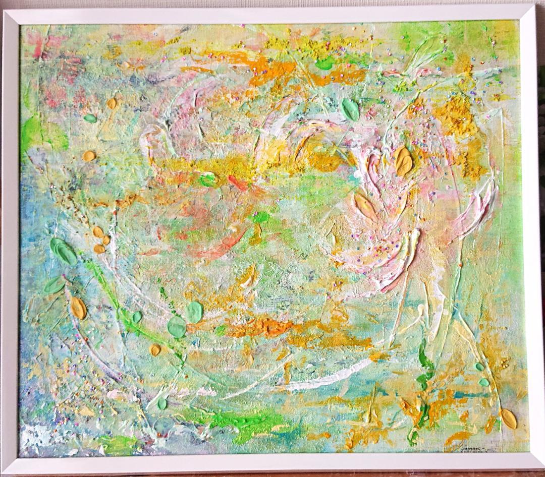 原画　息吹巡りて　F10号　インテリア　テクスチャーアート　森　自然　プレゼント