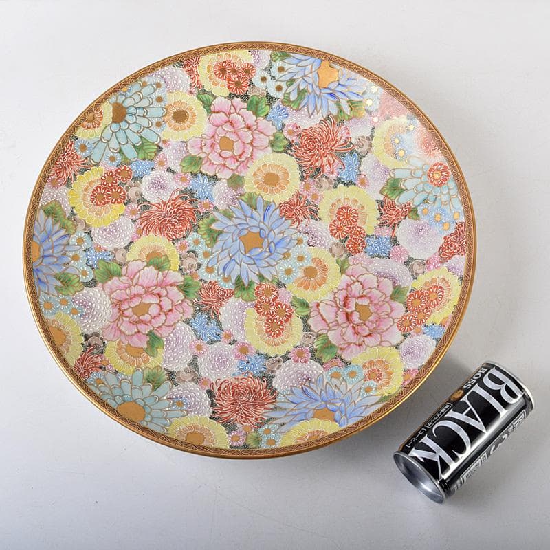 九谷焼　色絵金彩　花文　大皿　飾皿　直径約36㎝　在銘　V　5781C