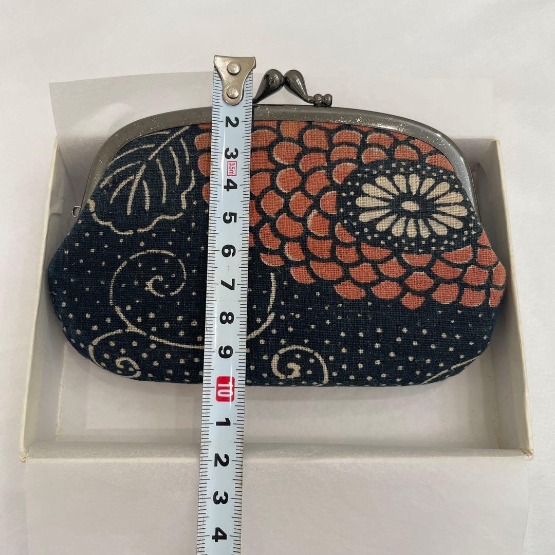 京都ちんぎれや　一点物　古布がま口財布 未使用品　藍色×朱色