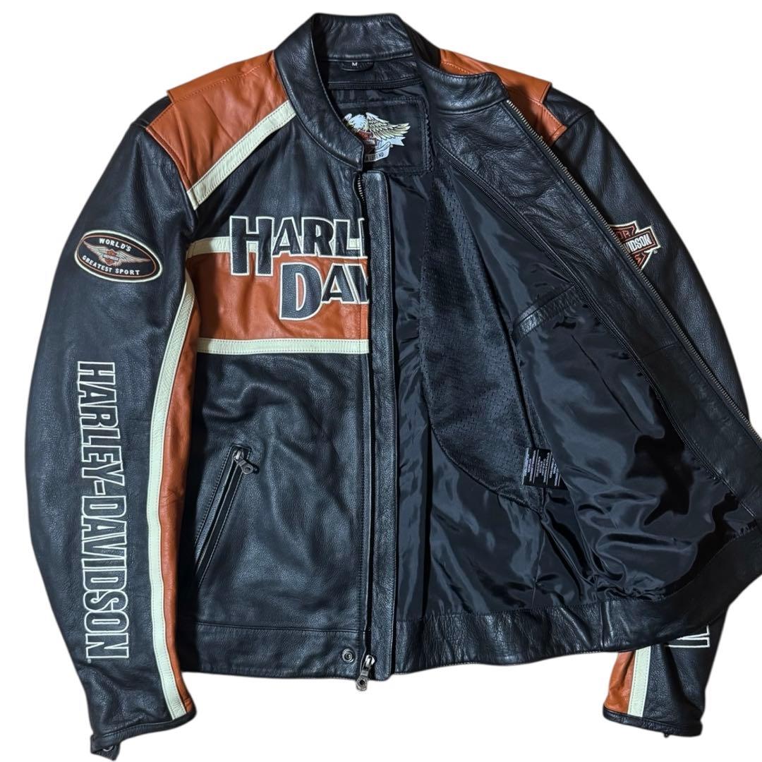 HARLEY DAVIDSON 本革 W-ZIP 立ち襟 シングルライダース M