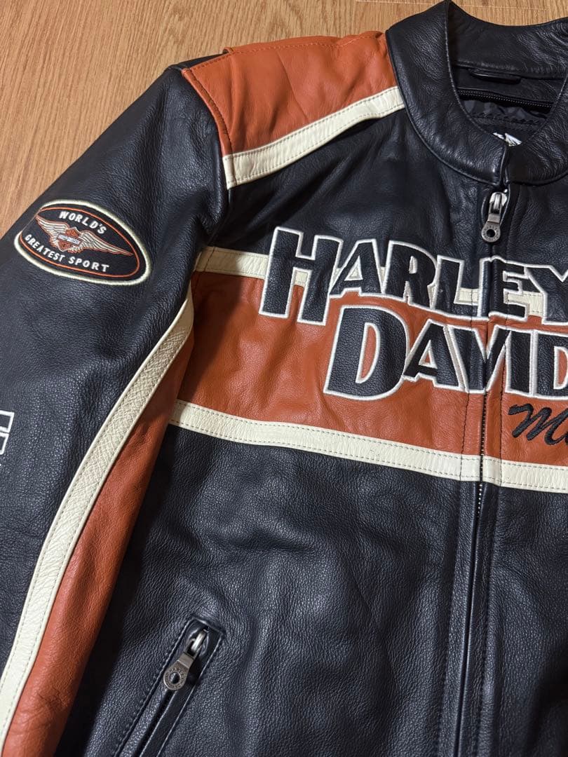 HARLEY DAVIDSON 本革 W-ZIP 立ち襟 シングルライダース M