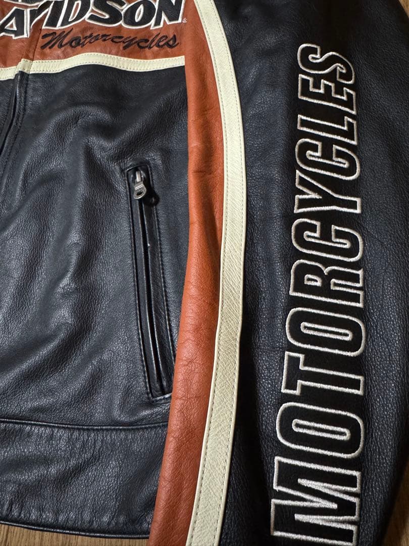 HARLEY DAVIDSON 本革 W-ZIP 立ち襟 シングルライダース M