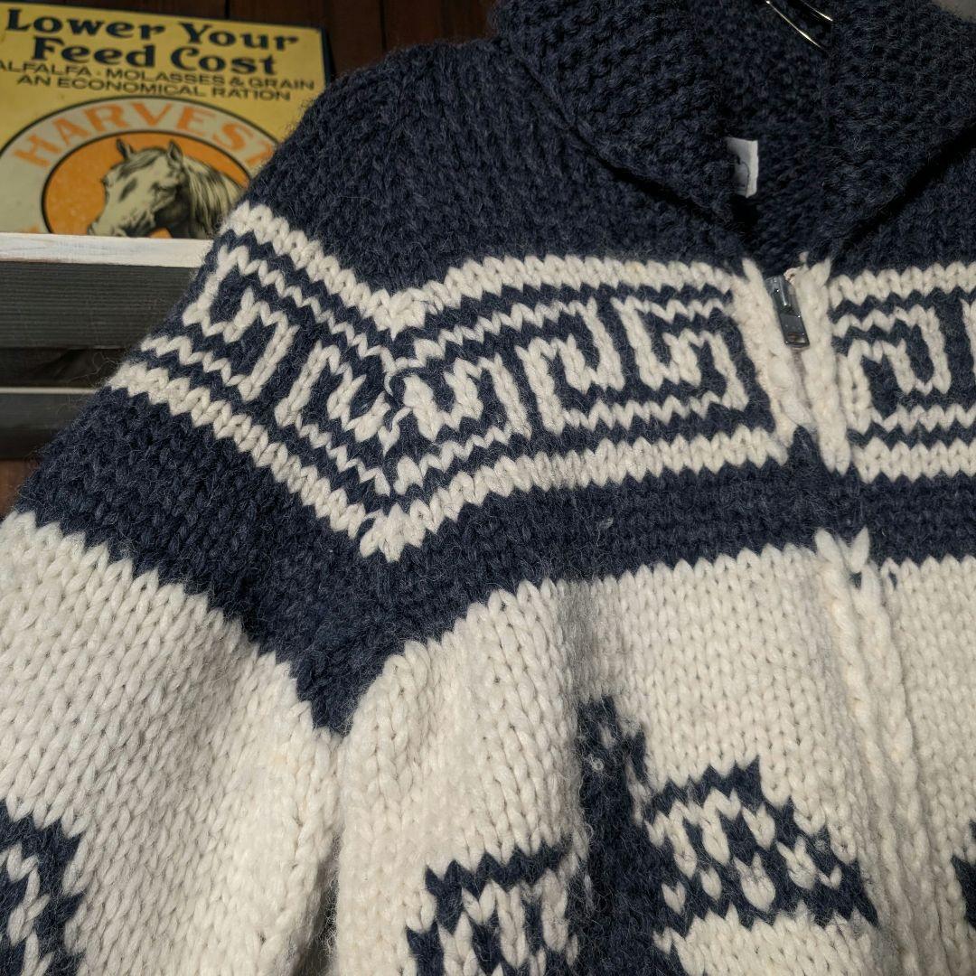 80s 90s　カナダ製　KANATA　イーグル柄　カウチンニット　ジップアップ