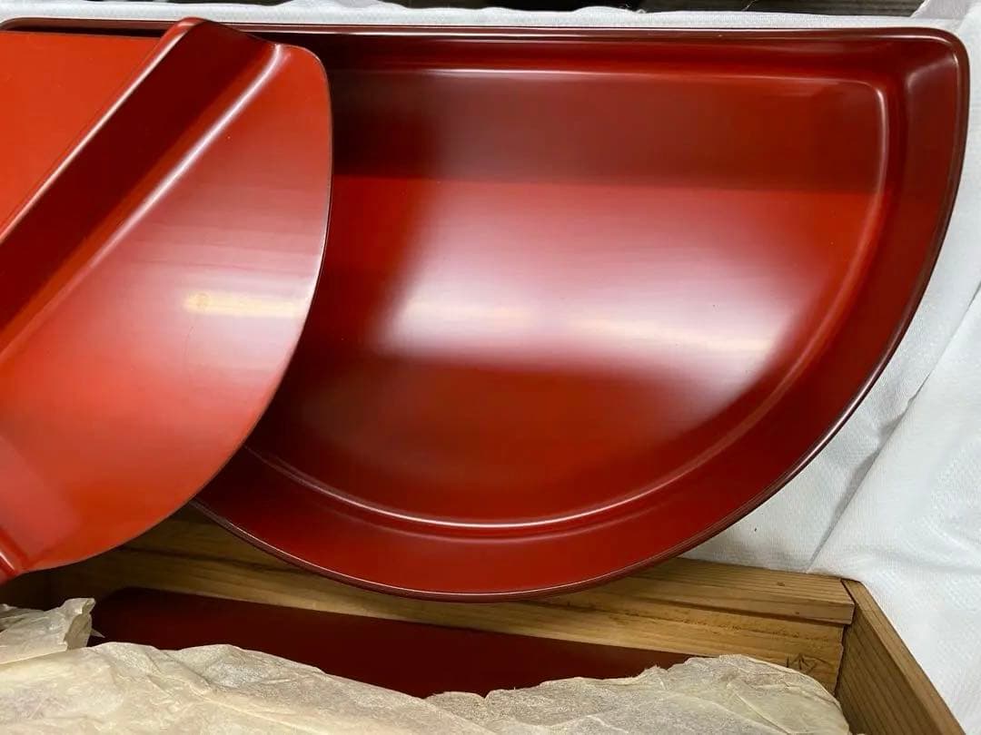 輪島塗　朱色木製半月形お弁当　5ケ