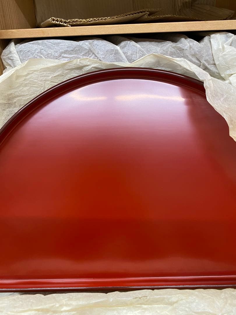 輪島塗　朱色木製半月形お弁当　5ケ