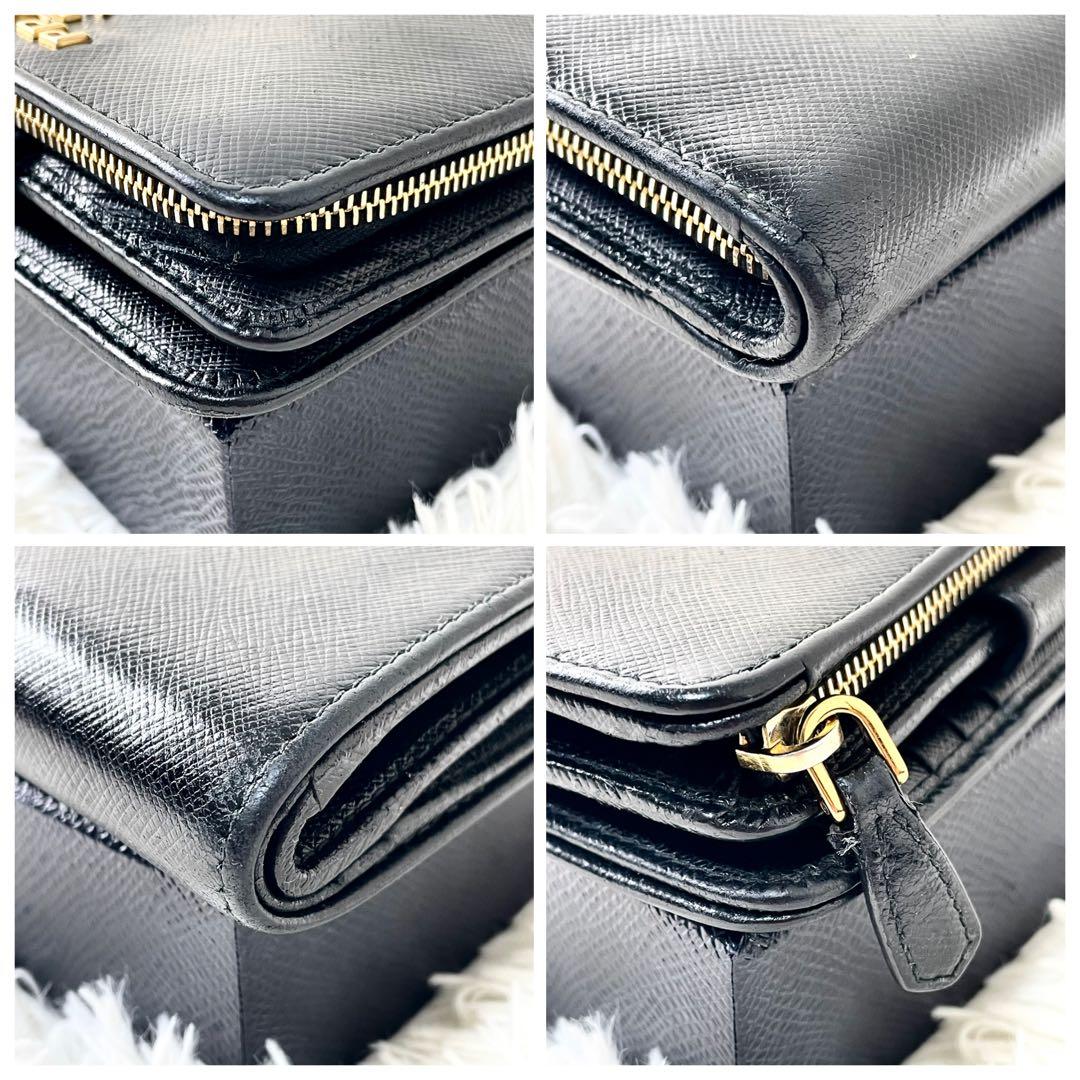 プラダ　PRADA 二つ折り財布　サフィアーノ　レザー　ブラック　黒　レディース