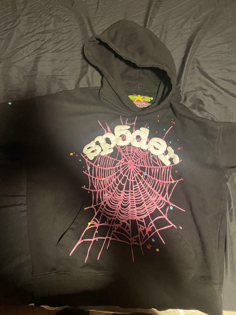 SP5DER OG WEB HOODIE クモの巣 ブラックパーカー