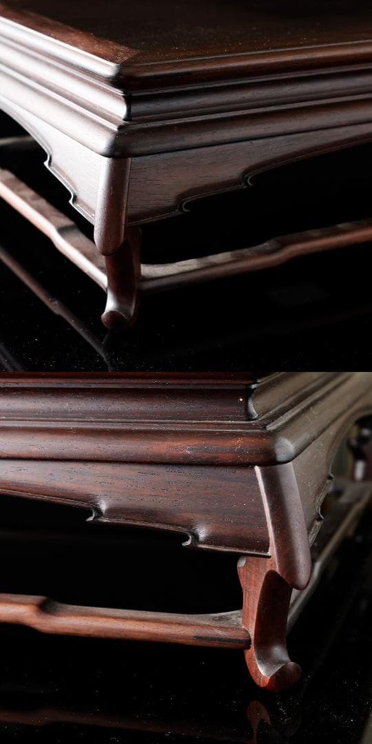 伝統工芸 高級花台 大阪唐木指物 新田隆造 作 紫檀 三重無地 長方花台