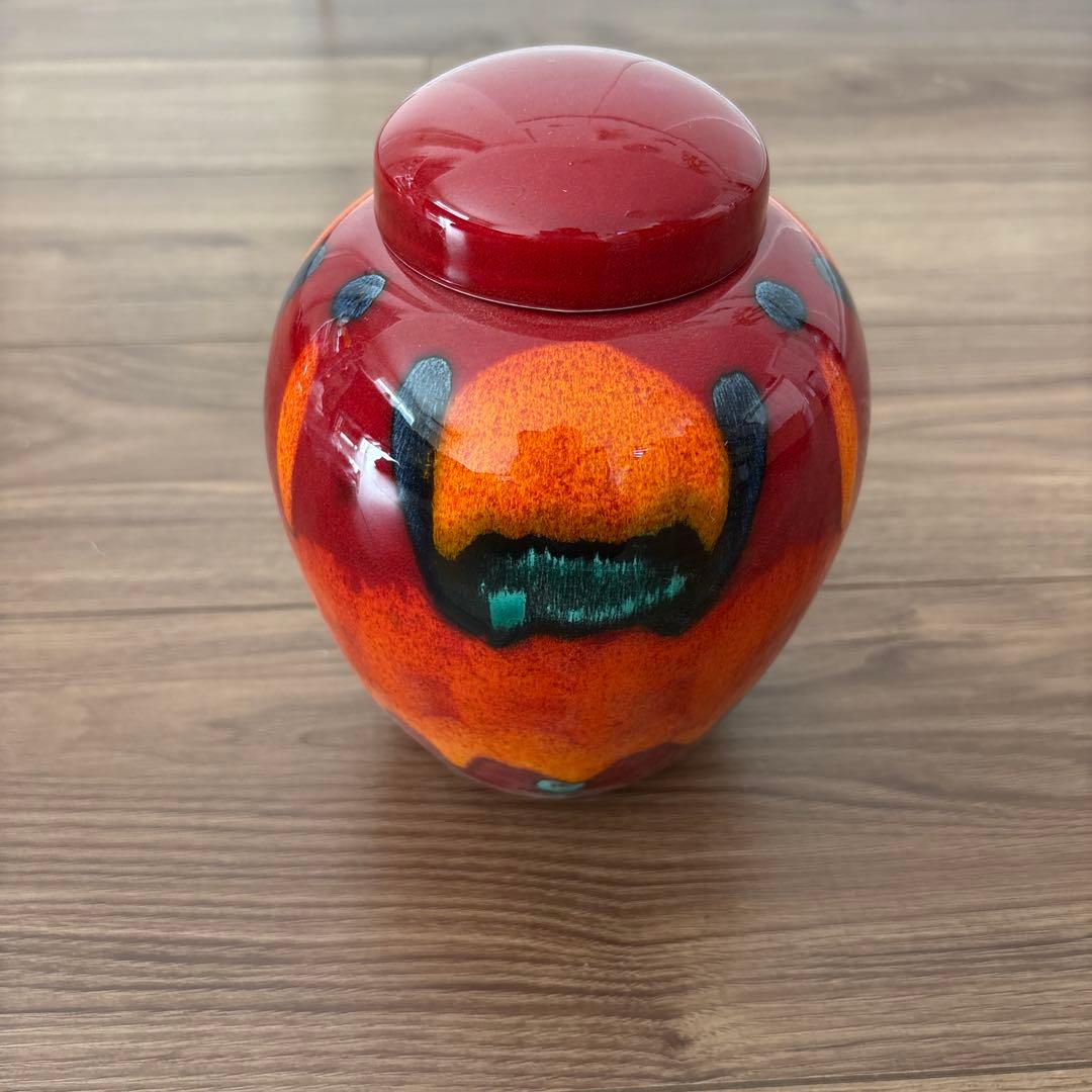 Poole Pottery 蓋付き器 赤・オレンジ