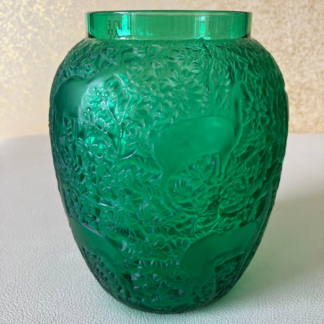 LALIQUE グリーン 花瓶 動物彫刻