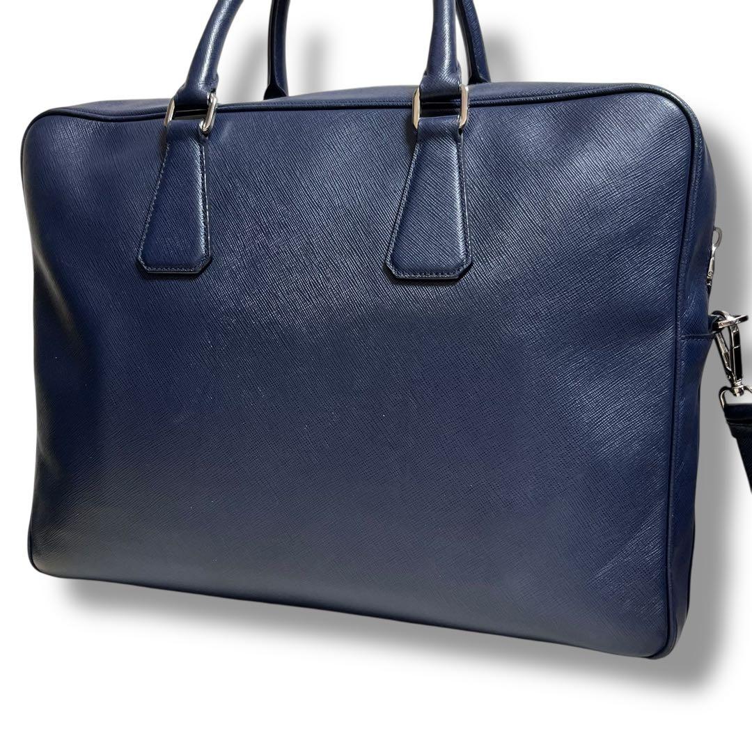 プラダ 現行 ネイビー レザー ビジネスバッグ サフィアーノ