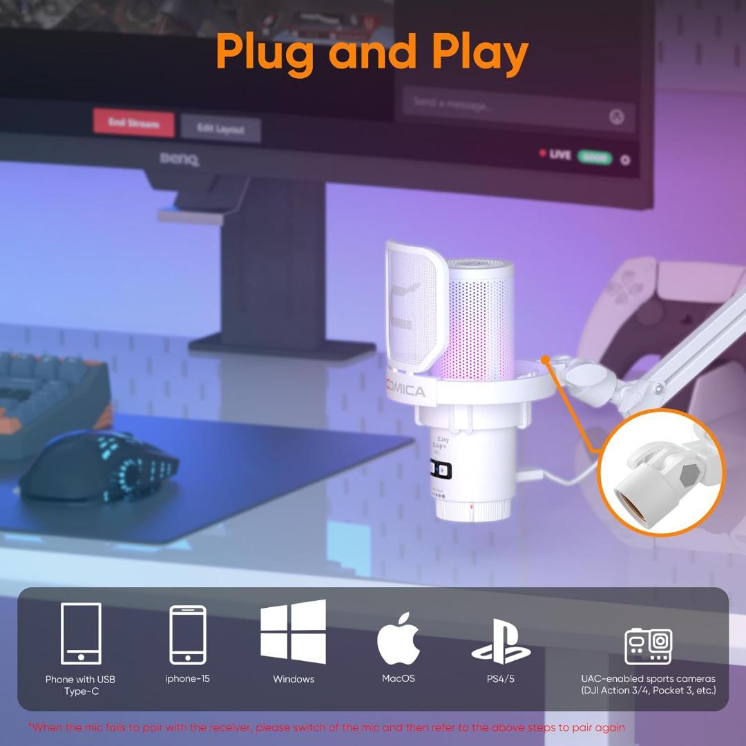 Comica USBコンデンサーマイク ゲーミングマイク ブームアーム付き