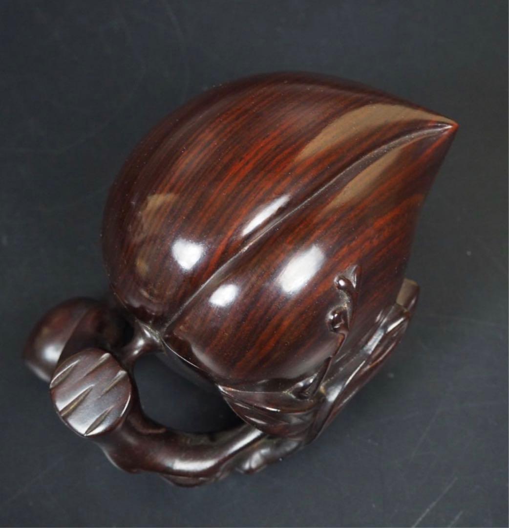 送料無料　時代物　唐木花梨（沈水）透かし彫り桃形蓋物　美品