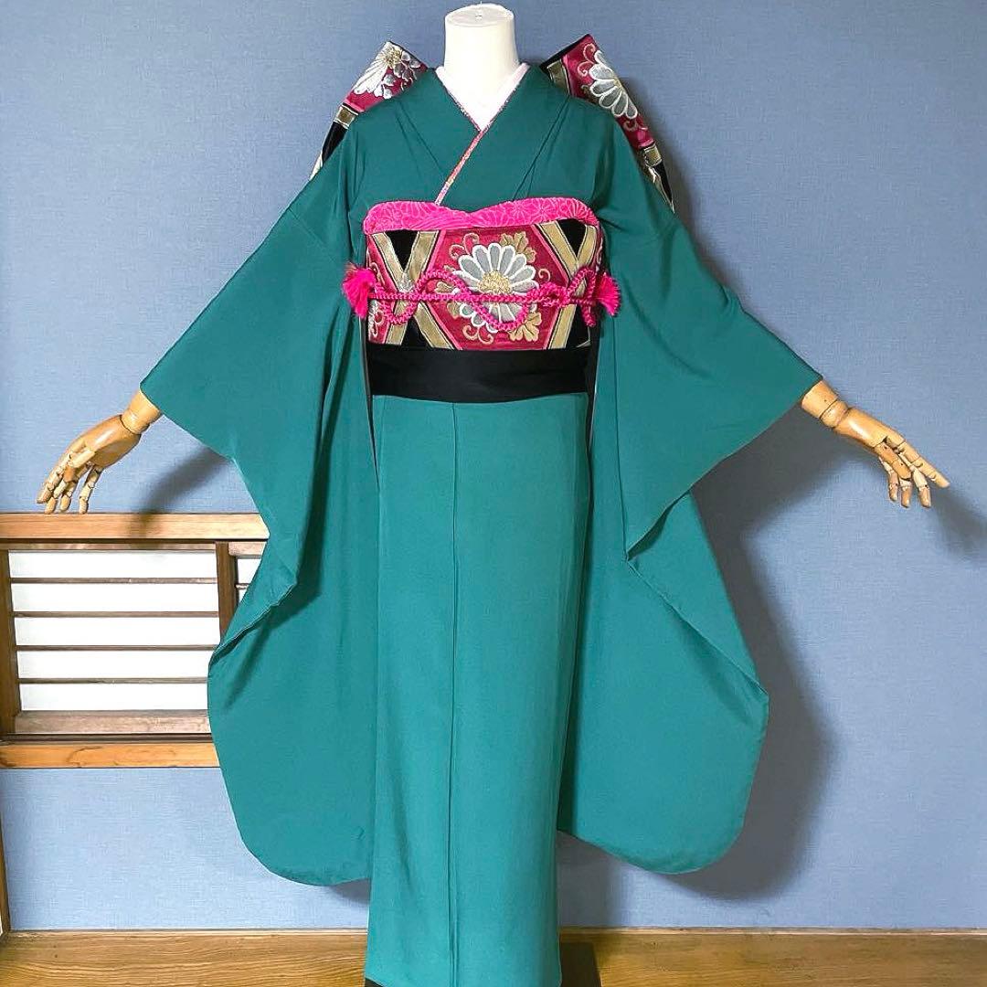 振袖フルセット　あさぎ色　無地　成人式振袖　振袖　正絹　クールビューティー