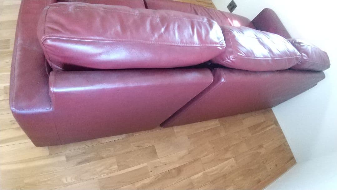 ワインレッド 本革 カウチソファ① (②と共にご購入下さい！)