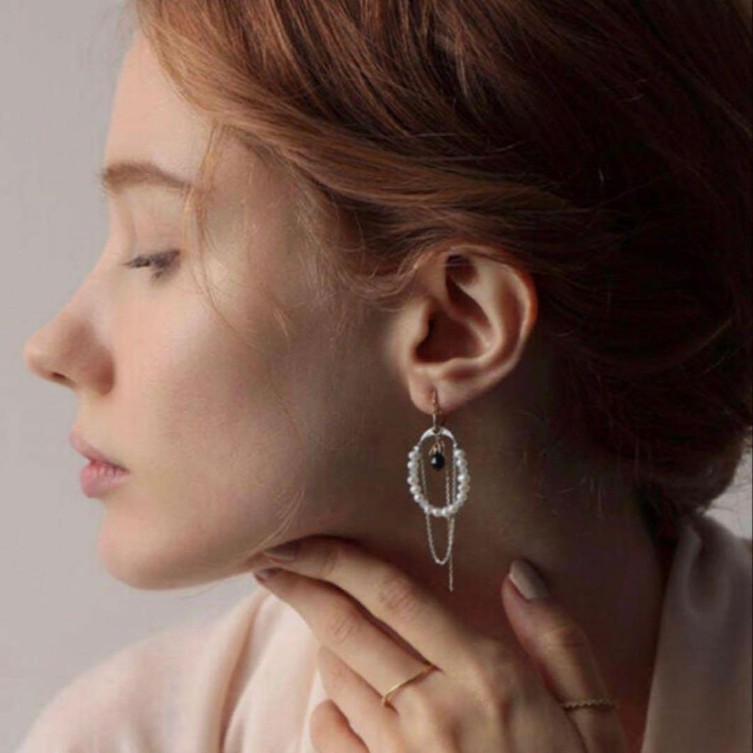 agete パールとチェーンのフープピアス　セット