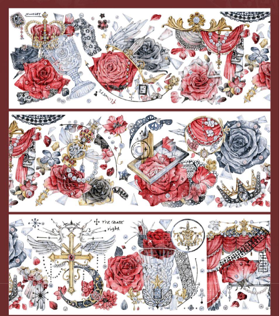 巻売 577★ 海外 マスキングテープ マステ PET 装飾 花 薔薇 贝壳光