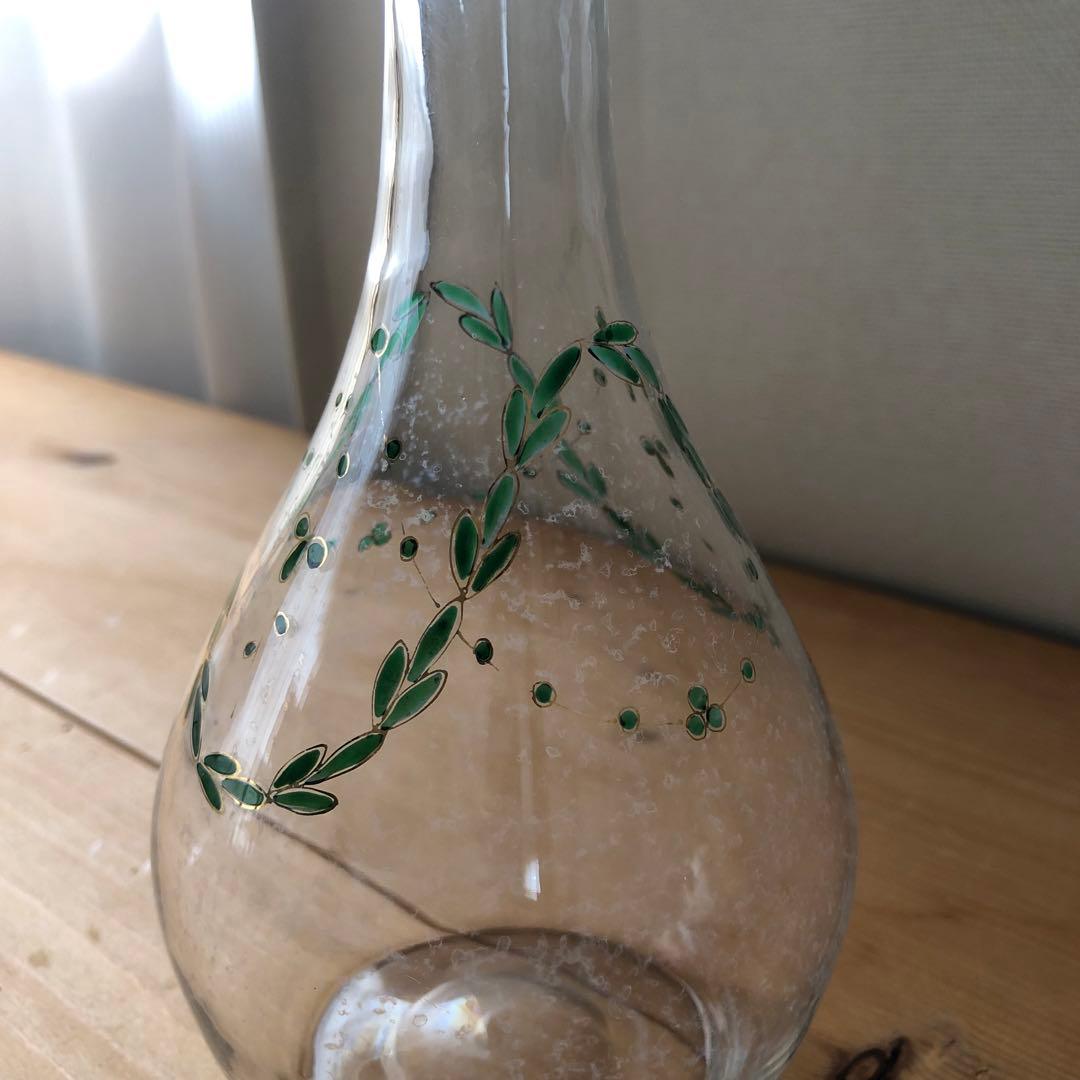 古いデカンタ　ガラス瓶　植物柄　フランス　アンティーク　デキャンタ　no.154