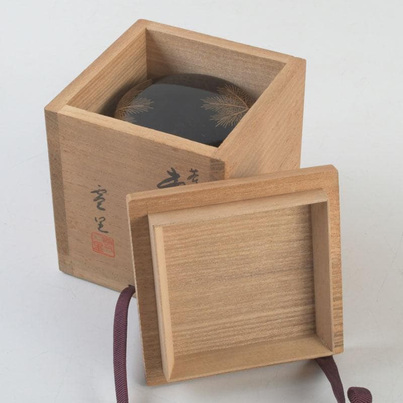 茶道具　三辻雪里作　若松蒔絵　棗　共布共箱　V　9316