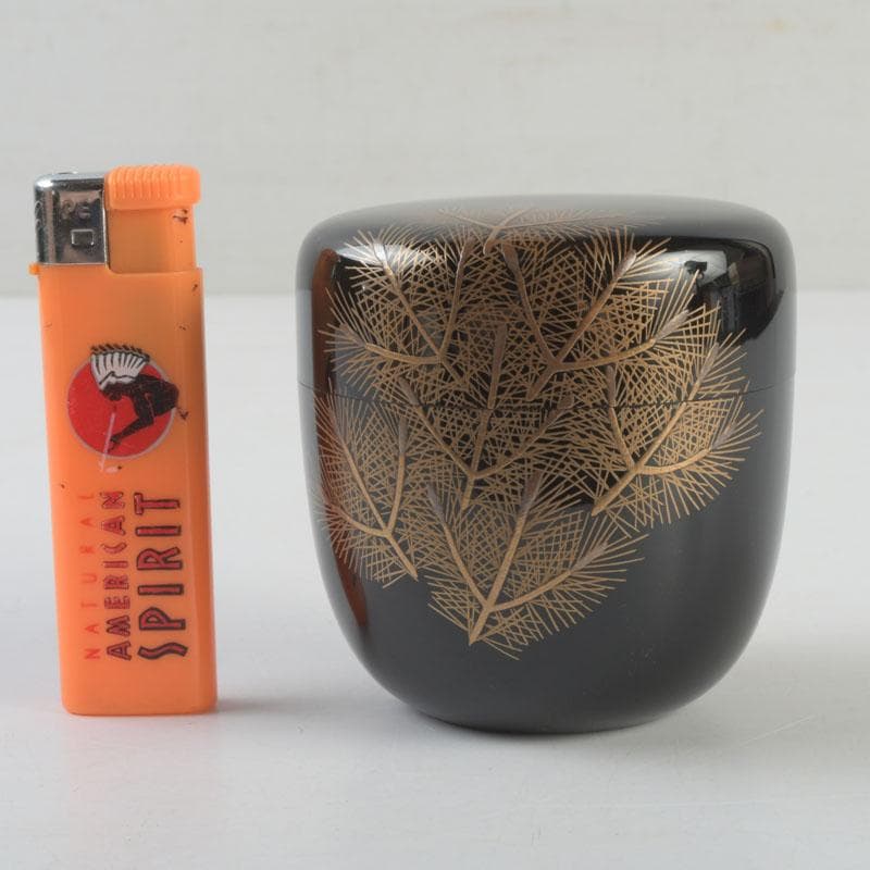 茶道具　三辻雪里作　若松蒔絵　棗　共布共箱　V　9316