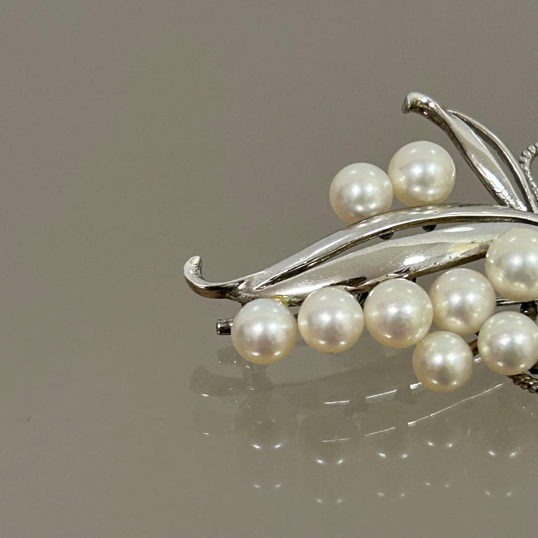 ミキモト アコヤ本真珠 11粒 パール ブローチ silver シルバー リボン
